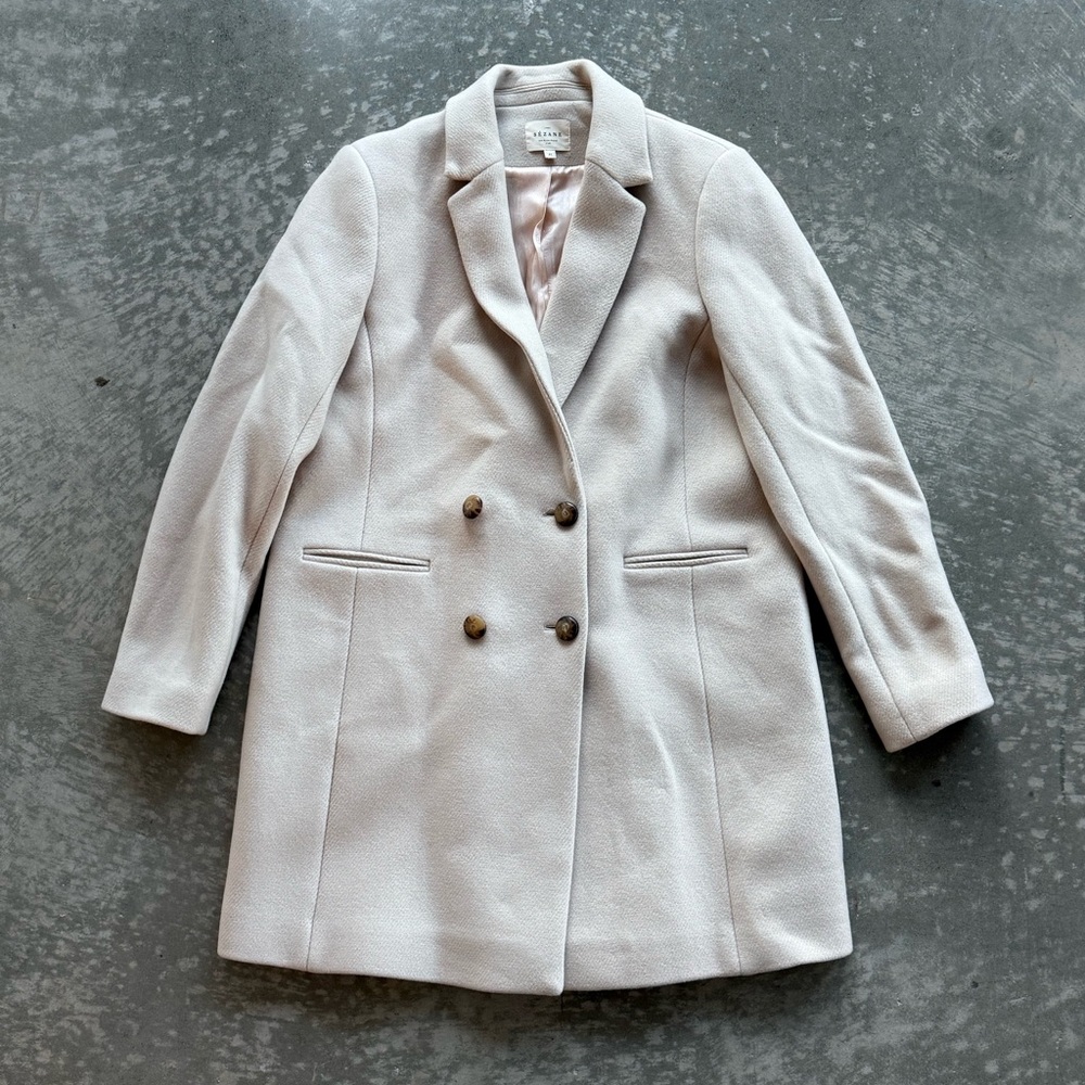 Sezane Wool Pea Coat Beige Button Size 44